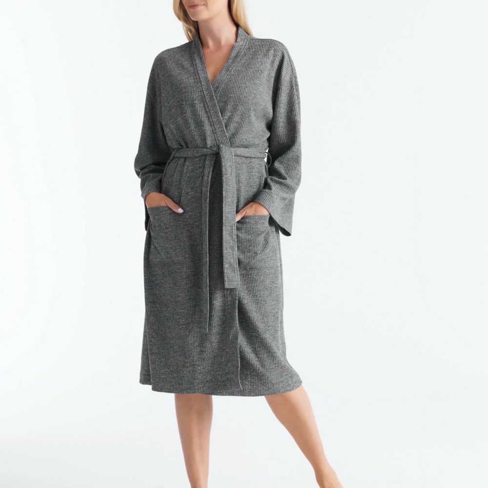 knix Heathered Grey Knit Wrap Robe with Belt